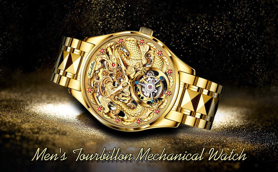 OUPINKE 3176 Automatic Watch For Men Tourbillon Dragon Dial Original Mechanical Hand Clock Deep Waterproof Business Man Watch
