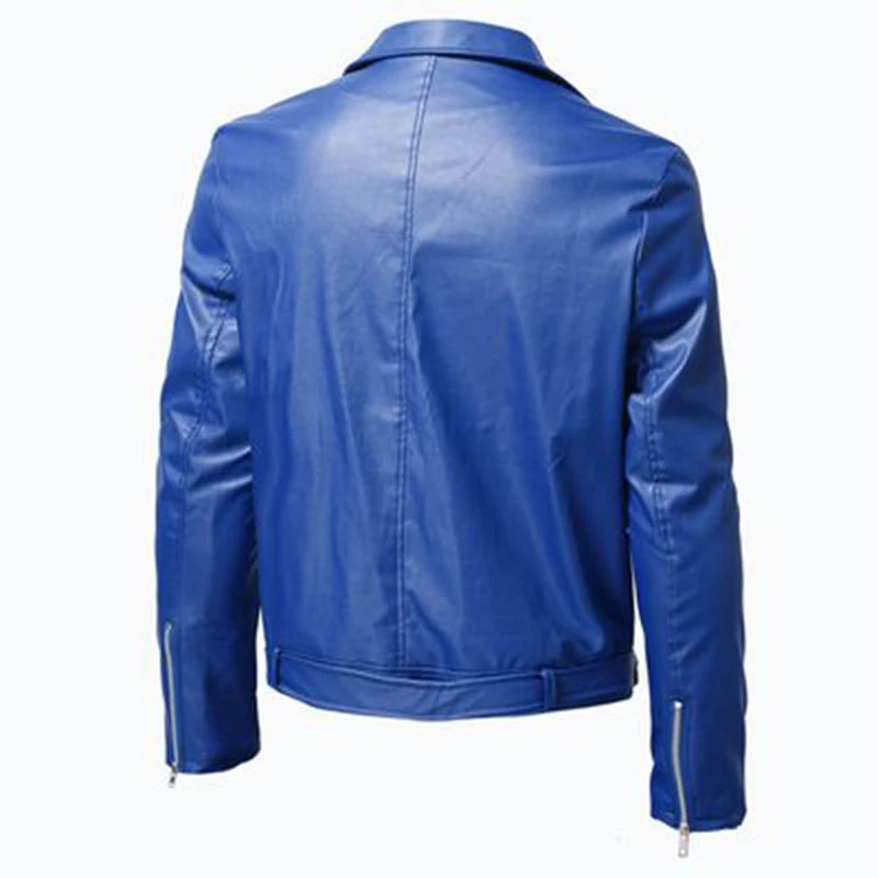 Mens Pu Leather Jackets Autumn Casual Motorcycle Jacket Biker Red Black Faux Leather Coats Pocket Zipper Overcoat Men Clothing