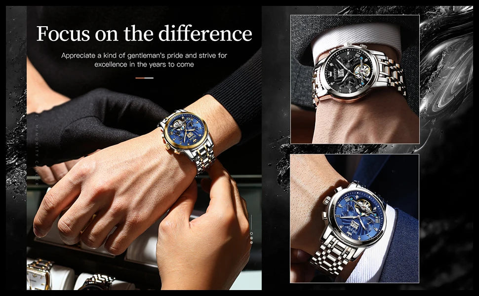 OLEVS Luxury Watches For Men Automatic Watch Waterproof Stainless Steel Mechanical Watches Gift Box Luminous Male Wristwatch