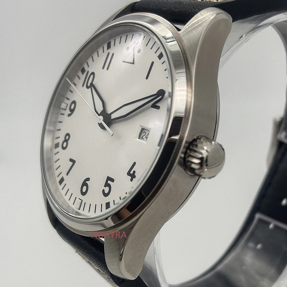 40mm men's classic white dial luminous automatic ST1612 sports mechanical leather strap