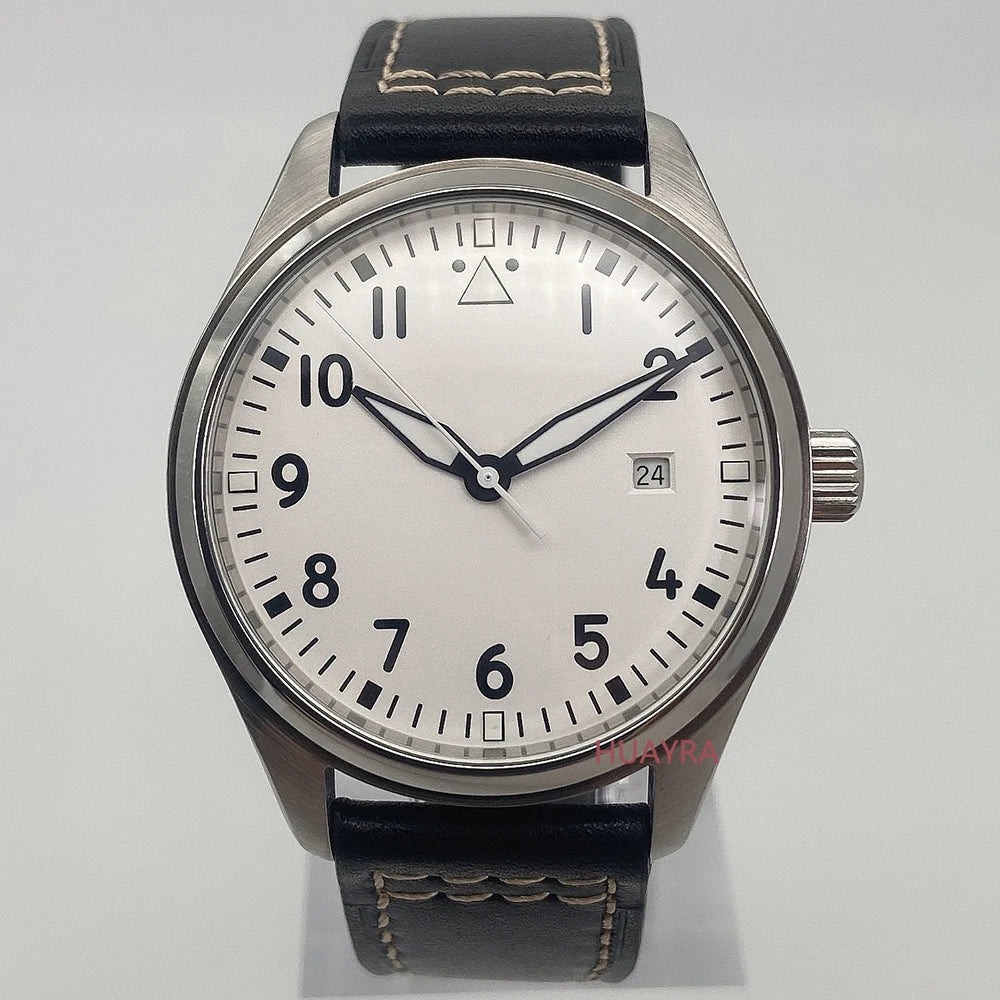 40mm men's classic white dial luminous automatic ST1612 sports mechanical leather strap