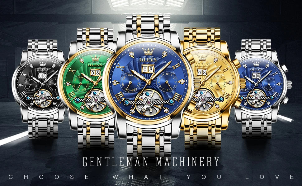 OLEVS Luxury Watches For Men Automatic Watch Waterproof Stainless Steel Mechanical Watches Gift Box Luminous Male Wristwatch