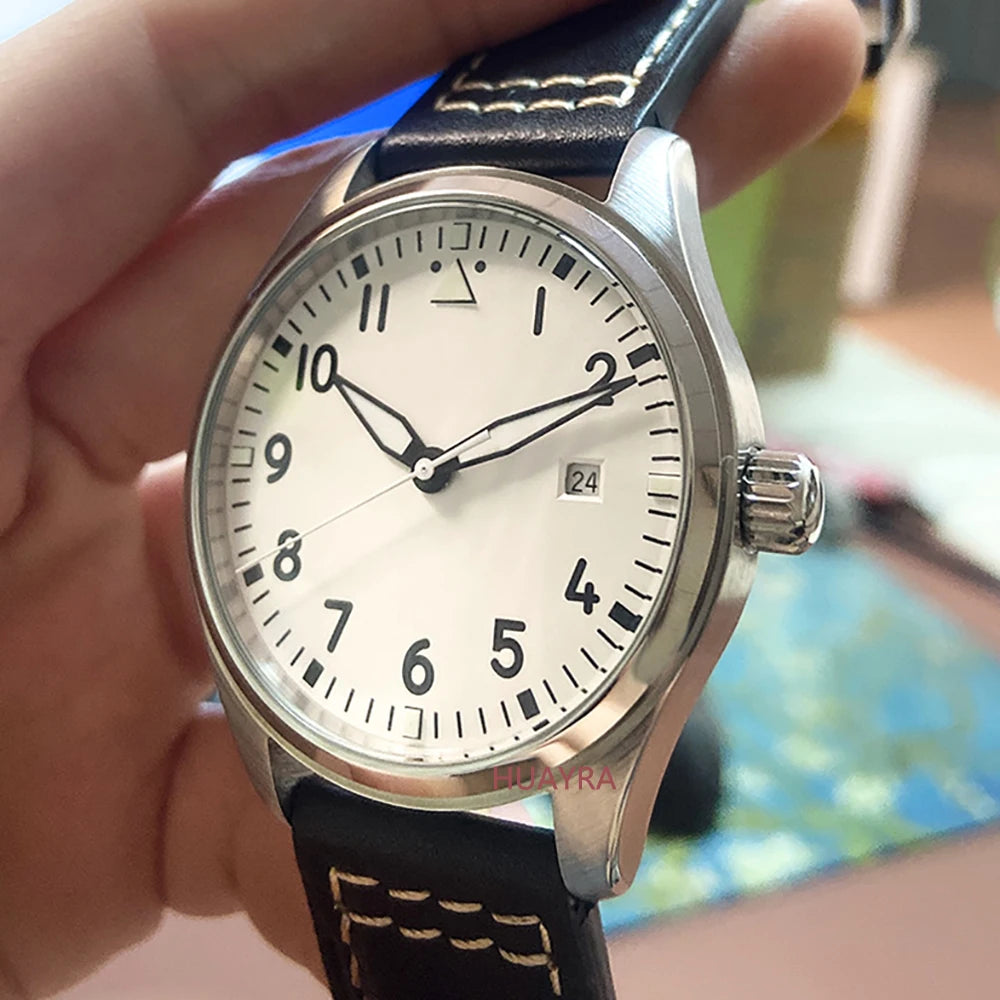 40mm men's classic white dial luminous automatic ST1612 sports mechanical leather strap