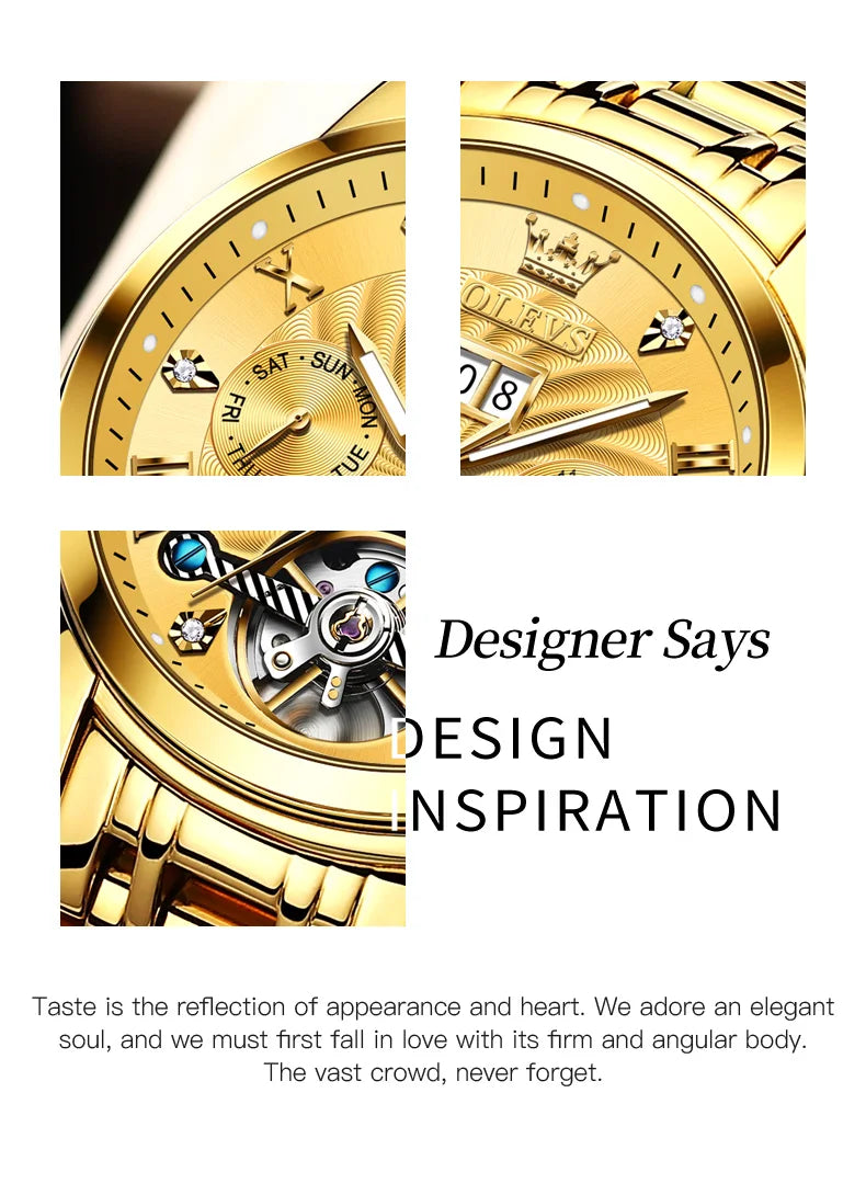 OLEVS Luxury Watches For Men Automatic Watch Waterproof Stainless Steel Mechanical Watches Gift Box Luminous Male Wristwatch