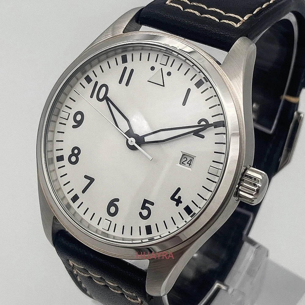 40mm men's classic white dial luminous automatic ST1612 sports mechanical leather strap