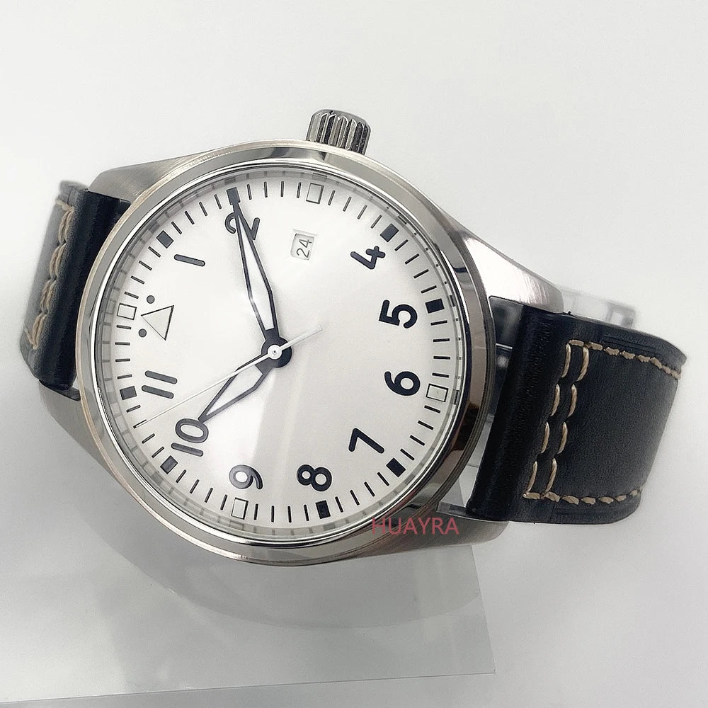 40mm men's classic white dial luminous automatic ST1612 sports mechanical leather strap