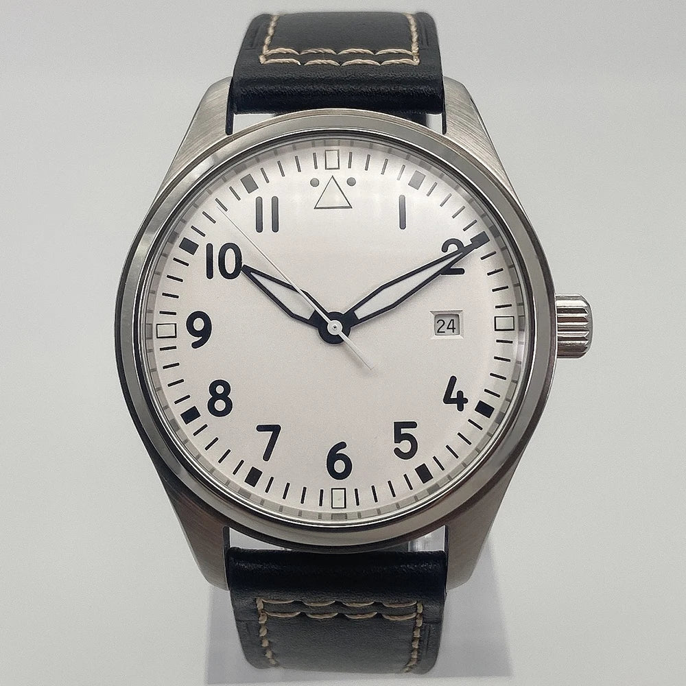 40mm men's classic white dial luminous automatic ST1612 sports mechanical leather strap