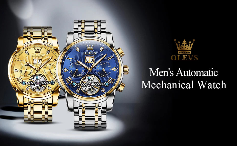OLEVS Luxury Watches For Men Automatic Watch Waterproof Stainless Steel Mechanical Watches Gift Box Luminous Male Wristwatch