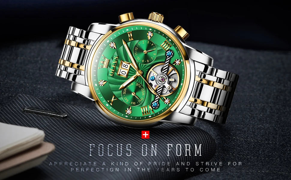 OLEVS Luxury Watches For Men Automatic Watch Waterproof Stainless Steel Mechanical Watches Gift Box Luminous Male Wristwatch