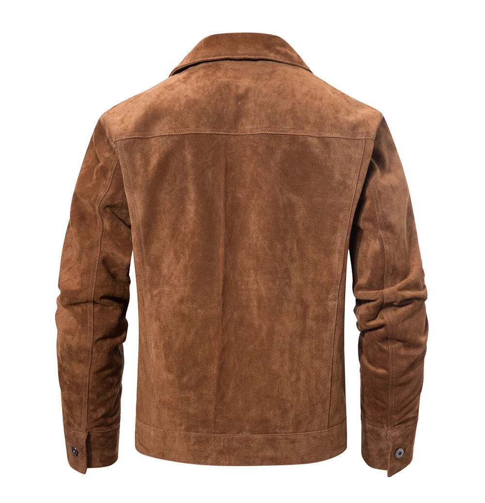FLAVOR Men's Genuine Leather Jacket Suede Real Pigskin Denim Coat for Men