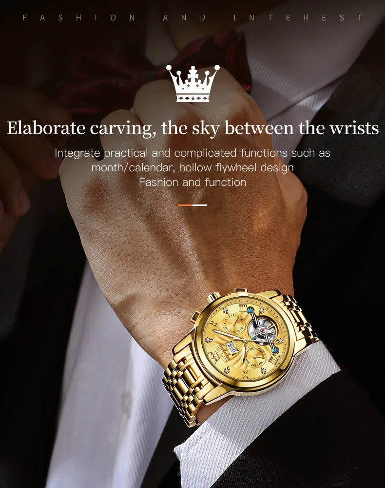 OLEVS Luxury Watches For Men Automatic Watch Waterproof Stainless Steel Mechanical Watches Gift Box Luminous Male Wristwatch