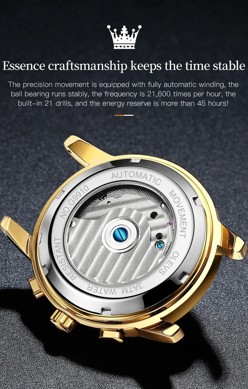 OLEVS Luxury Watches For Men Automatic Watch Waterproof Stainless Steel Mechanical Watches Gift Box Luminous Male Wristwatch