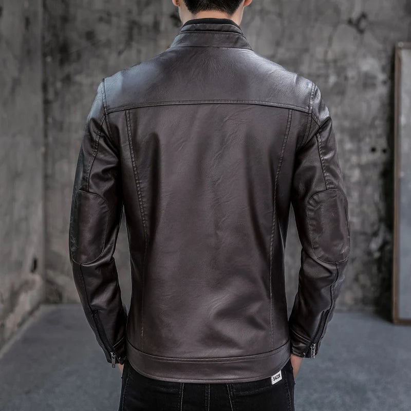 Male Leather Jackets Men Zipper Long Sleeve Fashion Brand Leather Jackets Short Cool Spring Autumn Biker Men Plus Size Jacket
