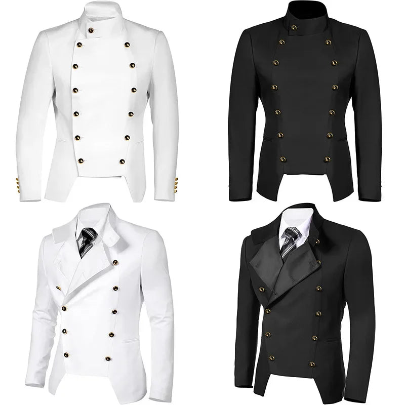 Black Men's Double Breasted Suit Coat Men Vintage Medieval Steampunk Jacket Gothic Military Blazer Victorian Performance Costume