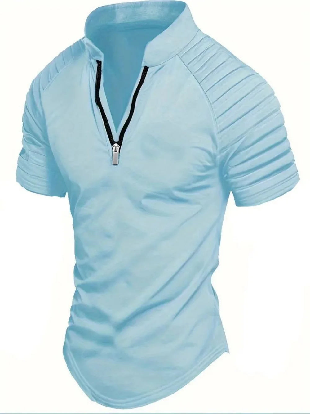 Men's POLO Shirt Spring Sports Solid Color Standing Collar Pleated Zipper Breathable Casual Summer Fashion Top Short Sleeve