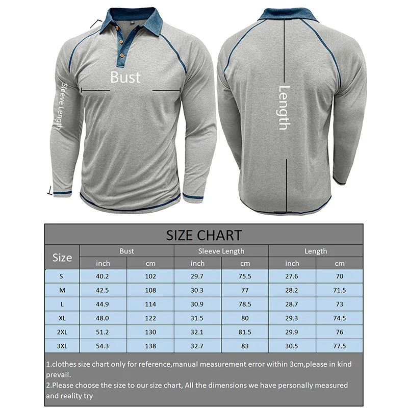 Men's Long Sleeve Polo Shirt Casual Turn Down Collar T Shirt for Men Autumn Tops Available in Multiple Colors