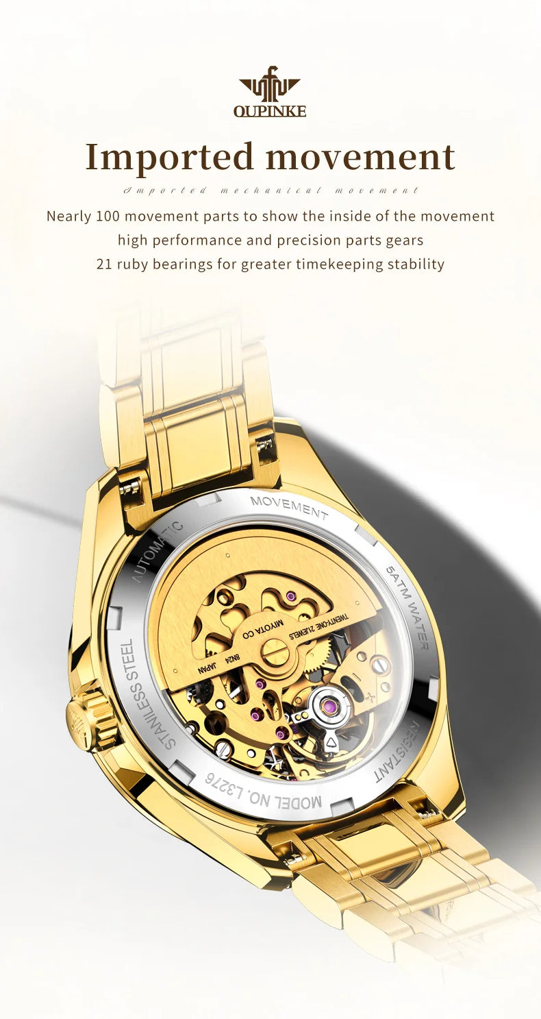 OUPINKE High End Gold Dragon Watch for Men Women Tungsten steel Automatic Mechanical Couple Watches Luxury Couple Wristwatches