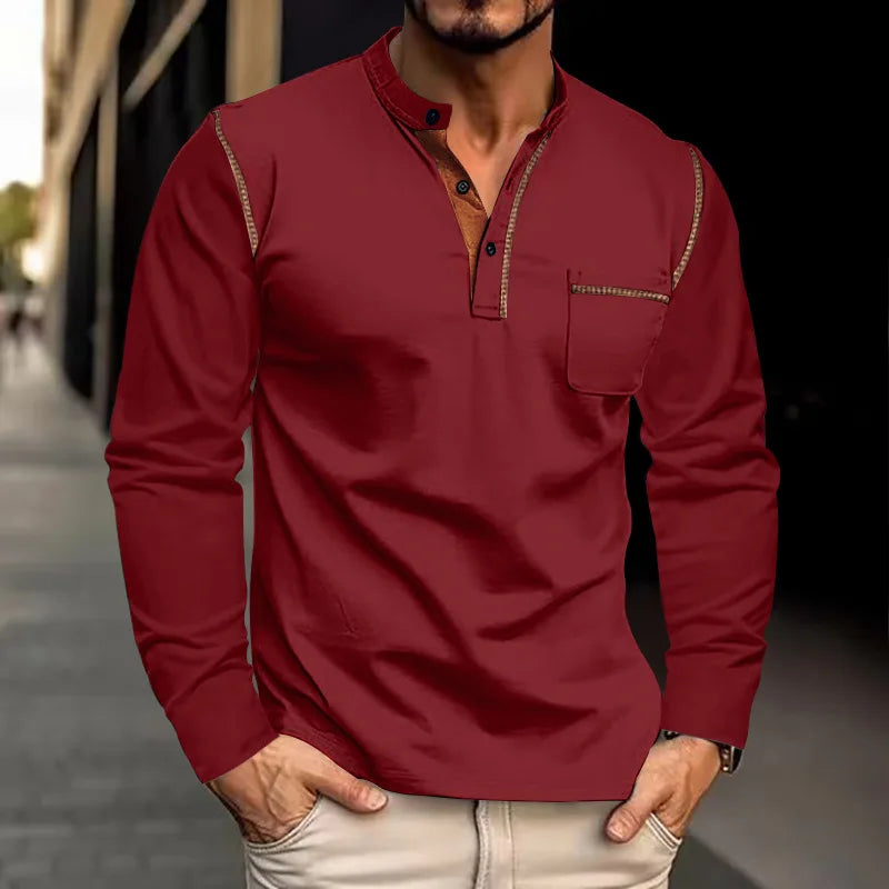 Men's Long-Sleeved Polo Shirt European and American, Stand-up Collar Casual Foreign Trade Spring Summer 2024
