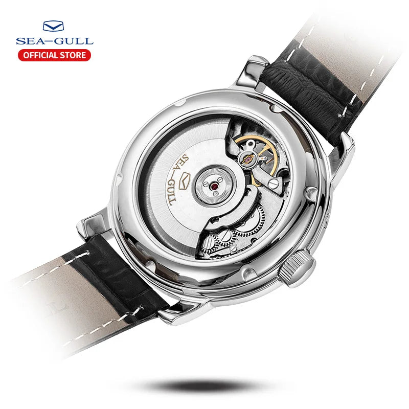 Seagull Men's Watch Automatic Mechanical Wristwatch Multi-Function Hollow Flywheel Business Calendar Weekly Calendar Watches