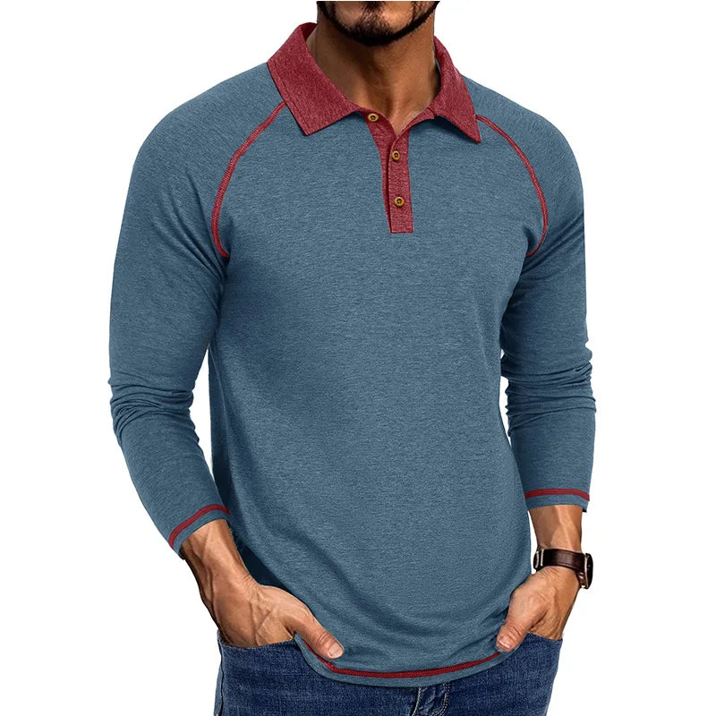 Men's Long Sleeve Polo Shirt Casual Turn Down Collar T Shirt for Men Autumn Tops Available in Multiple Colors