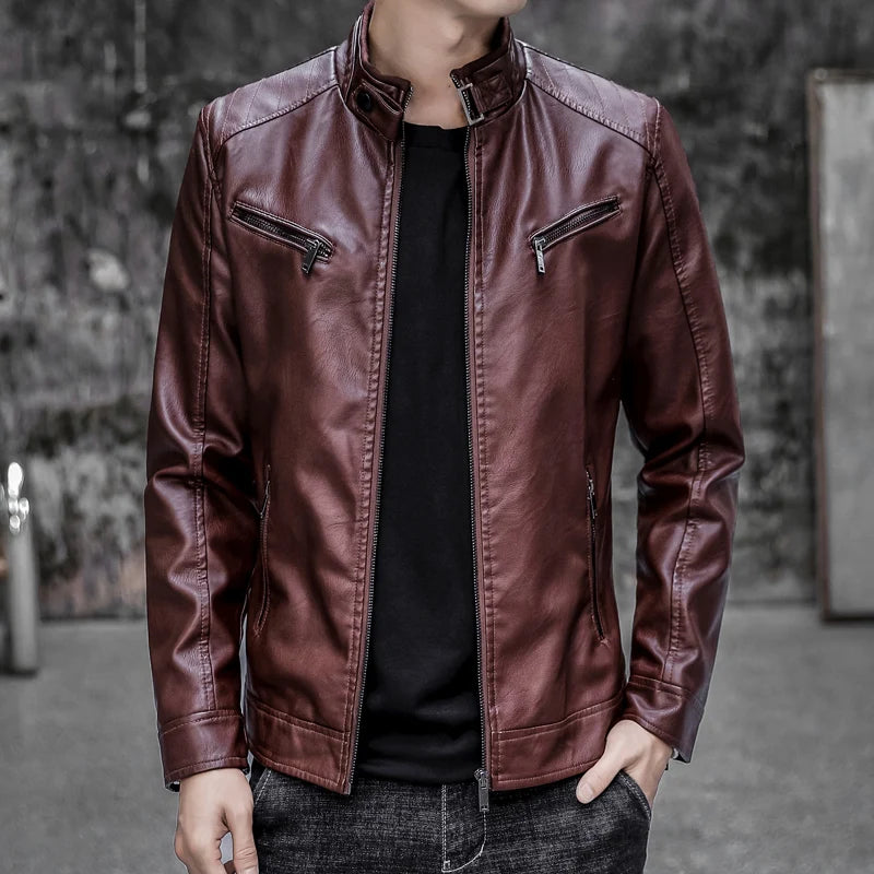 Male Leather Jackets Men Zipper Long Sleeve Fashion Brand Leather Jackets Short Cool Spring Autumn Biker Men Plus Size Jacket