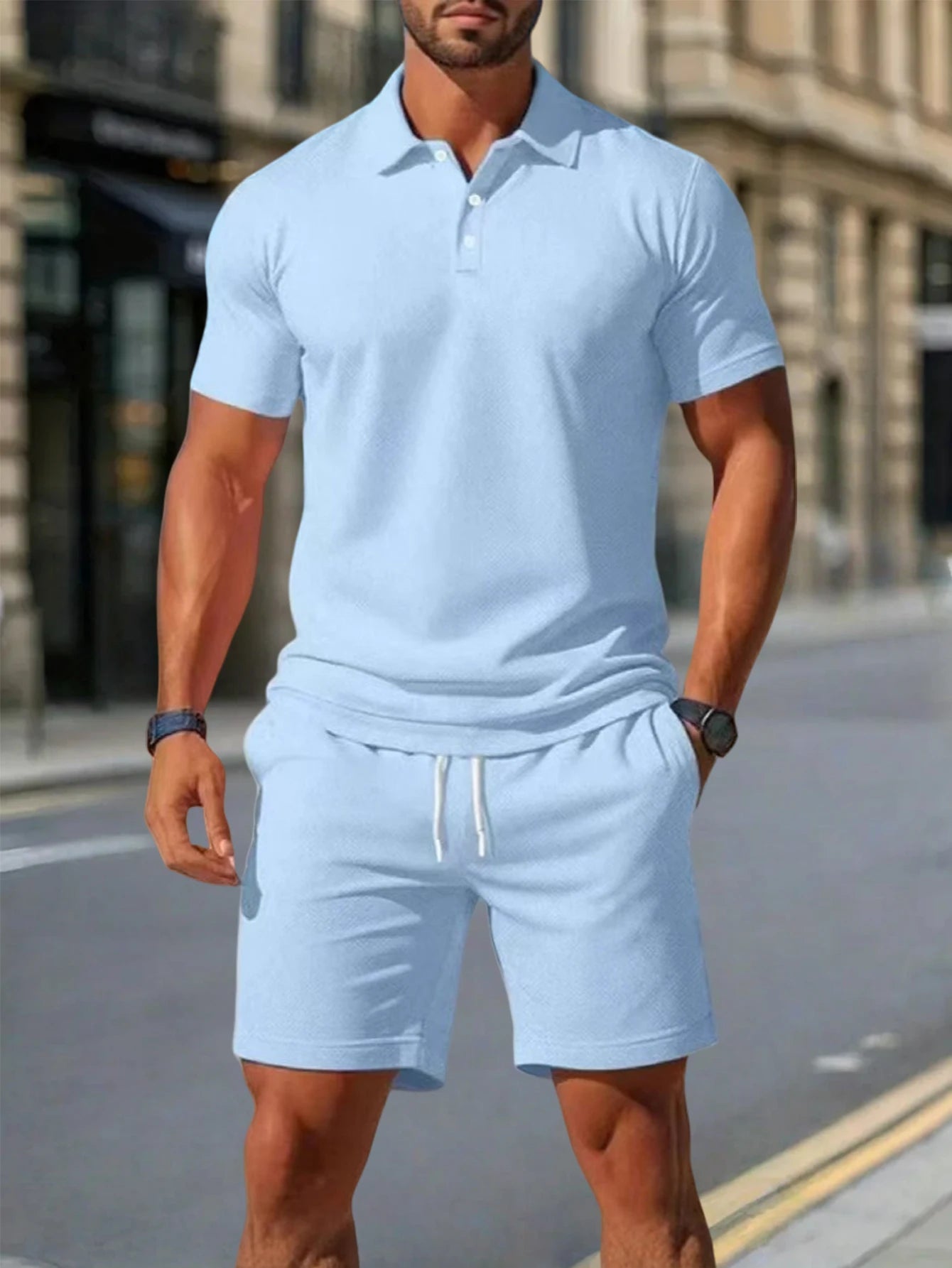 Men's Summer Polo Shirt Set with Collar Design Skin-friendly Cool Fabric Suitable for Your Whole Summer