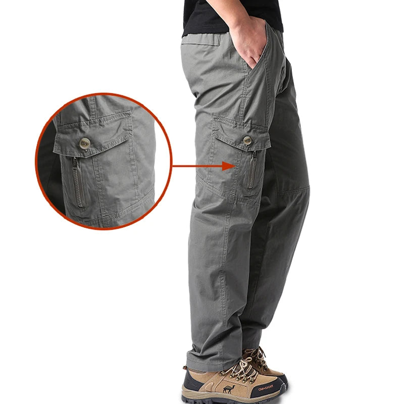 Plus Size Men's Cargo Pants Casual Loose Multi Pocket High Quality Cotton Pants Long Trousers Mens Jogger Pants 5XL 6XL