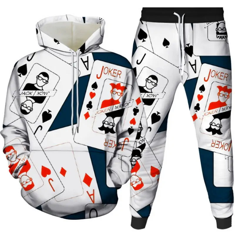 Men's Poker&Money 3D Print Tracksuit Set Fashion Casual Luck Hoodie+Pants 2pcs Sets Pullover Trend Streetwear Man/women Clothing