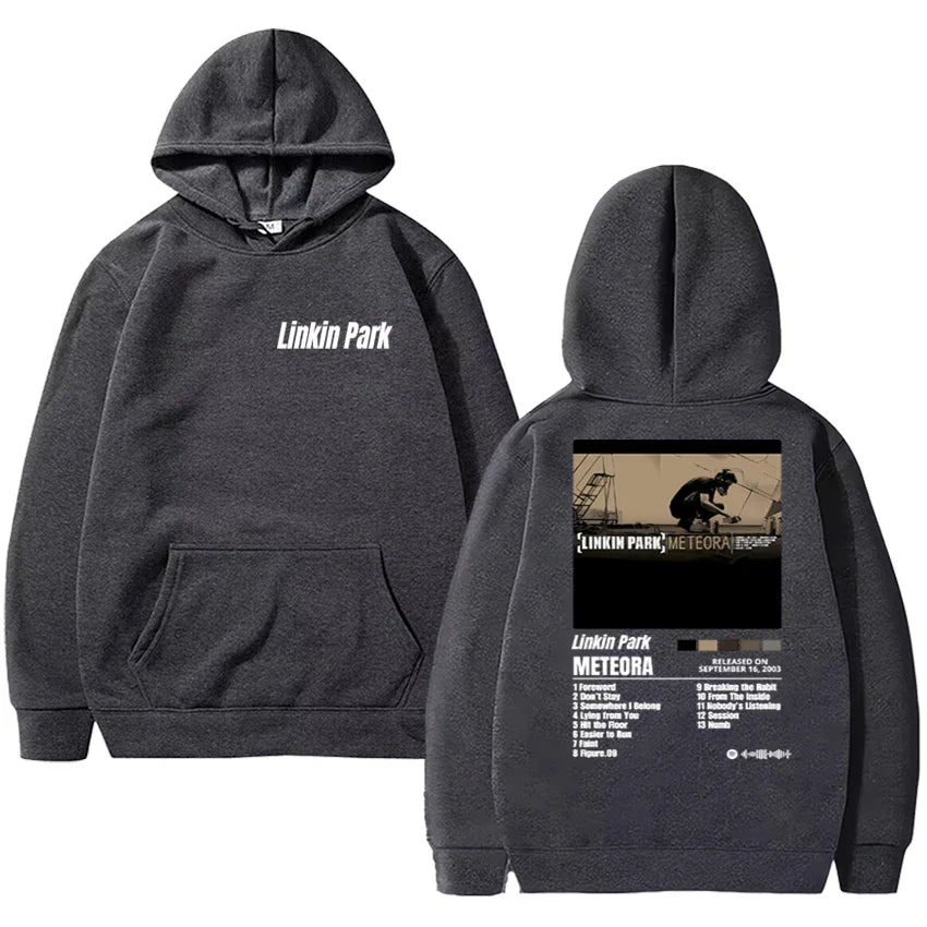 In 2025 a new poster of the Meteora men's hoodie retro hip-hop streetwear and casual hoodie was released in Lincoln Park