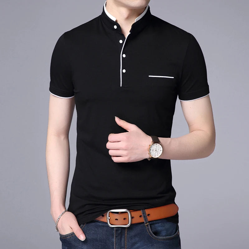 2025 New Fashion Brand Polo Shirt Men's Summer Mandarin Collar Slim Fit Solid Color Button Breathable Polos Casual Men Clothing