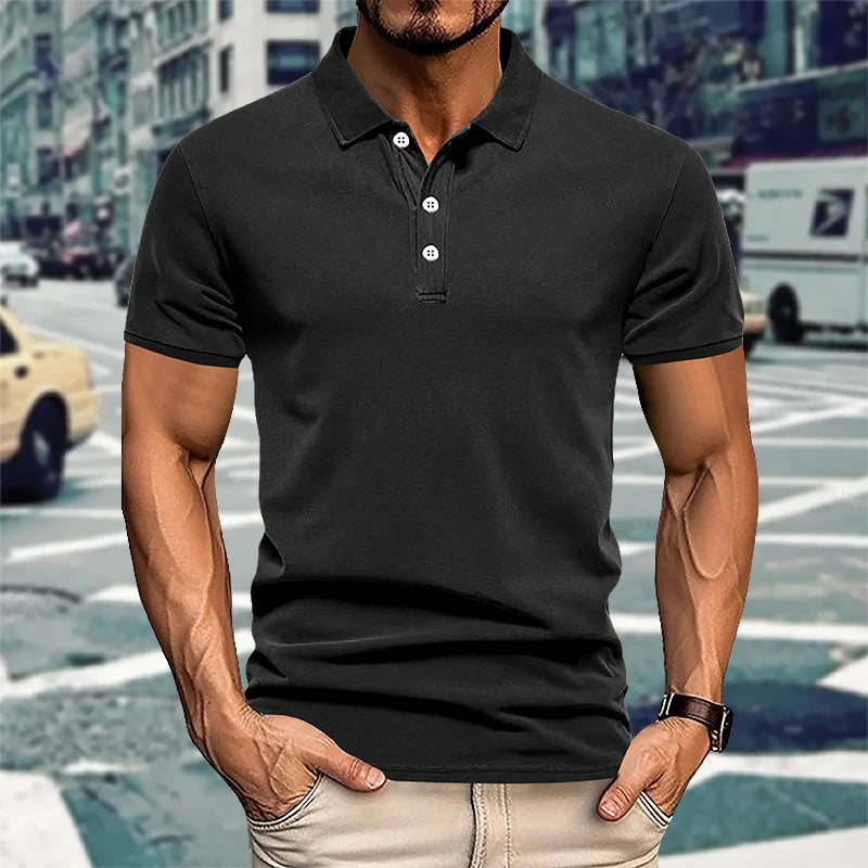 Men's casual short-sleeved Polo shirt solid color lapel, 2024 New summer fashion, sports, breathable, T-shirt top