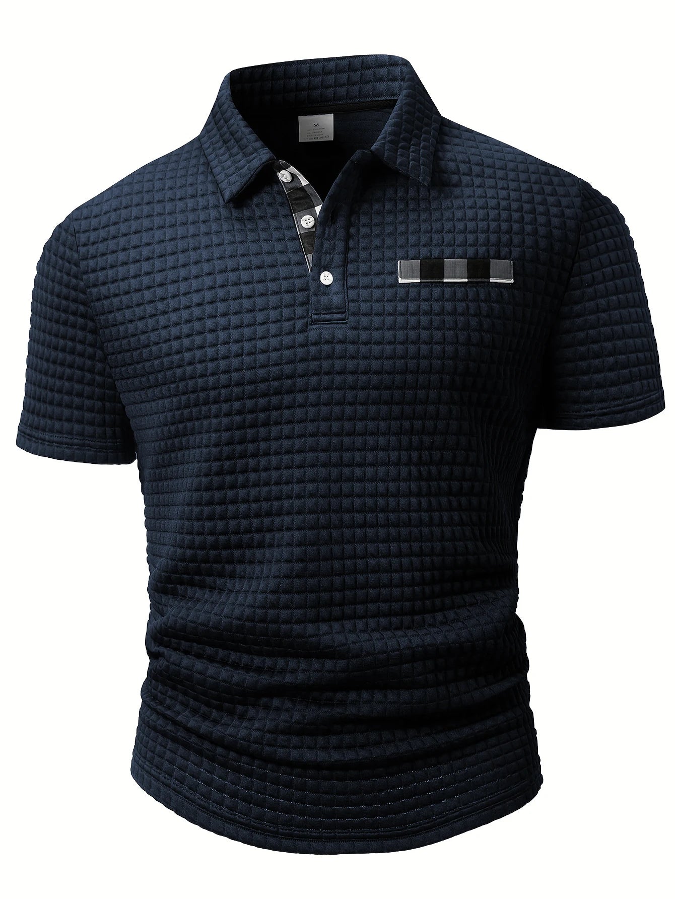 Men's Polo Shirt with Square Plaid Texture Fabric, Solid Color Pattern, Short-Sleeve Polo Collar Top, Non-Positioned Digital Print Fabric, Irregular Plaid Pattern, Fashionable Casual Daily Wear, Business Casual Wear