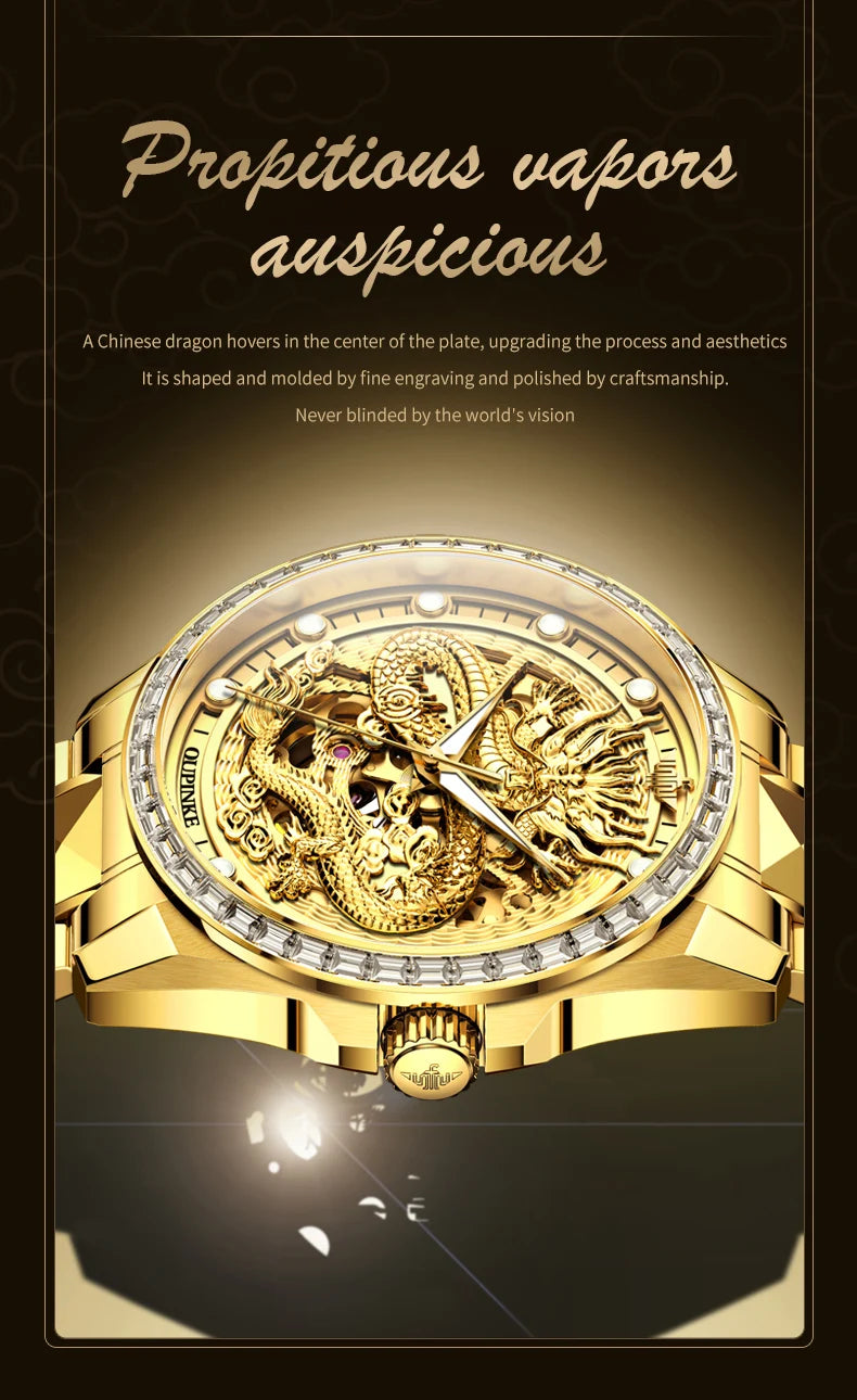  OUPINKE 3276 Mens Watch Original luxury Brand Automatic Mechanical Watch Dragon Dial Watch For Men Moon Phase Watch Mens Gift
