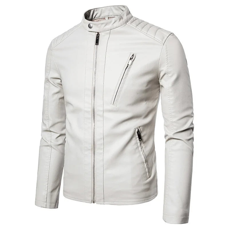 Korean Man Autumn Leather Jacket Stand Collar Long Sleeve Men Bomber Coat Fashion Motorcycle Punk Outdoor Zipper Male Outerwear