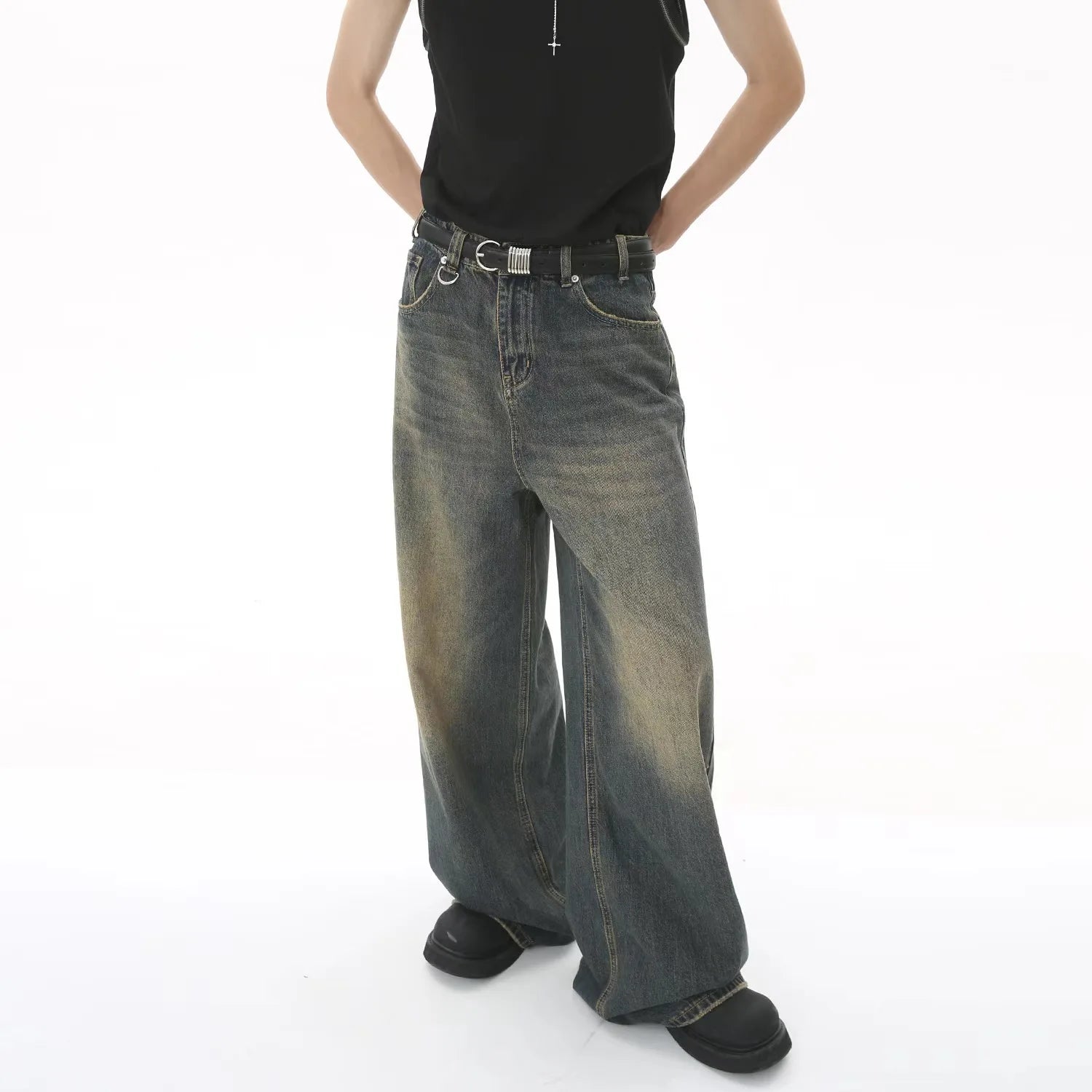 Baggy jeans men Mopping pants jeans Men's Denim Pant Nostalgic Washed Male Jeans Straight Casual Menwear Loose Wide Leg Trousers