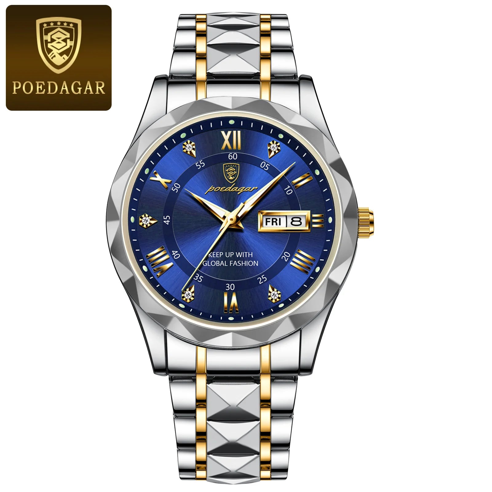 POEDAGAR Luxury Business Men's Watches Waterproof Stainless Steel Luminous Man Wristwatch Date Week Quartz Sport Men Watch Reloj