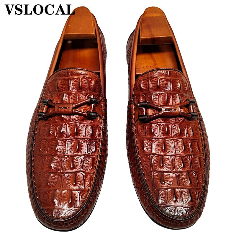 Luxury Men Shoes Black Brown Slip On Croco Prints Casual Dress Shoes Man Wedding Office Business Leather Loafers For Man