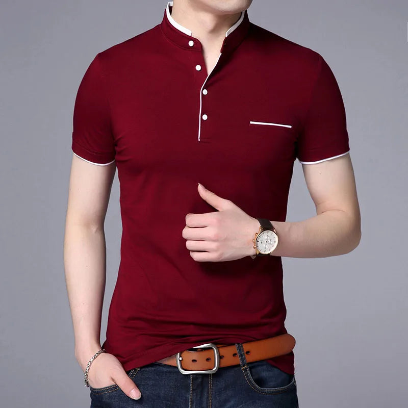 2025 New Fashion Brand Polo Shirt Men's Summer Mandarin Collar Slim Fit Solid Color Button Breathable Polos Casual Men Clothing