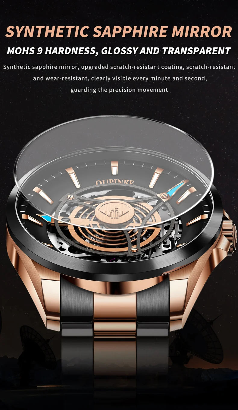 OUPINKE 3206 Men's Watches Sky Eye Automatic Mechanical Wristwatch for Man Waterproof Stainless Steel Luminous Sapphire Luxury