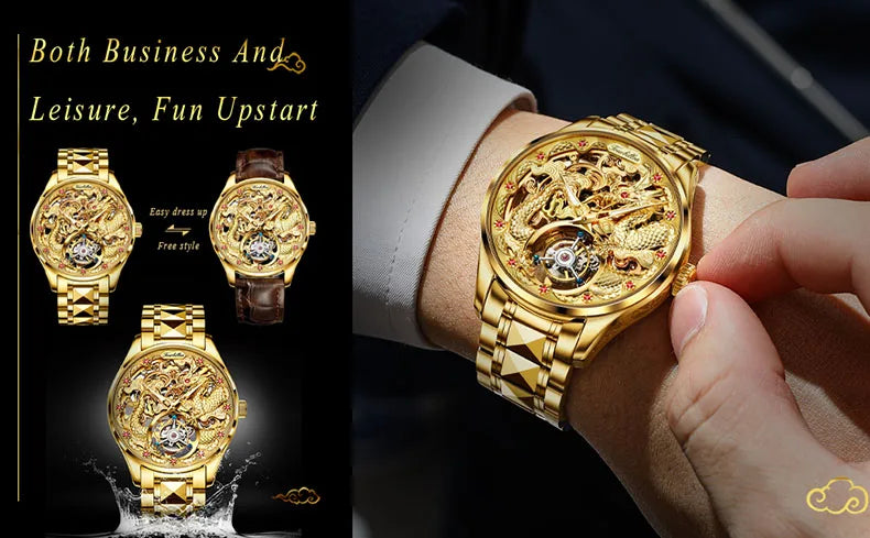 OUPINKE 3176 Top Brand Luxury Men Mechanical Automatic Watches Automatic Movement Waterproof Sapphire Mirror Tourbillon Skeleton