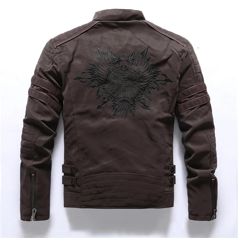 Motorcycle Leather Jacket Men Winter Warm Casual Embroidered Jacket Multi Pocket Retro Handsome Windproof Jacket Man Must Have