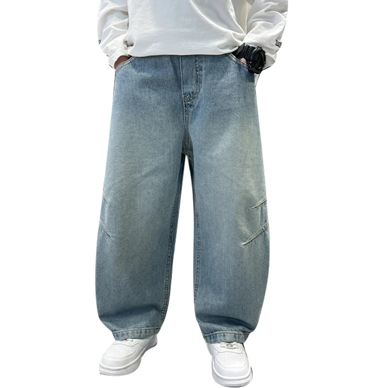 personalized workwear jeans Spring and Autumn 2025 Spring and Autumn New Straight Pants Boys  Wide Legs Handsome Trendy 5-15 yea