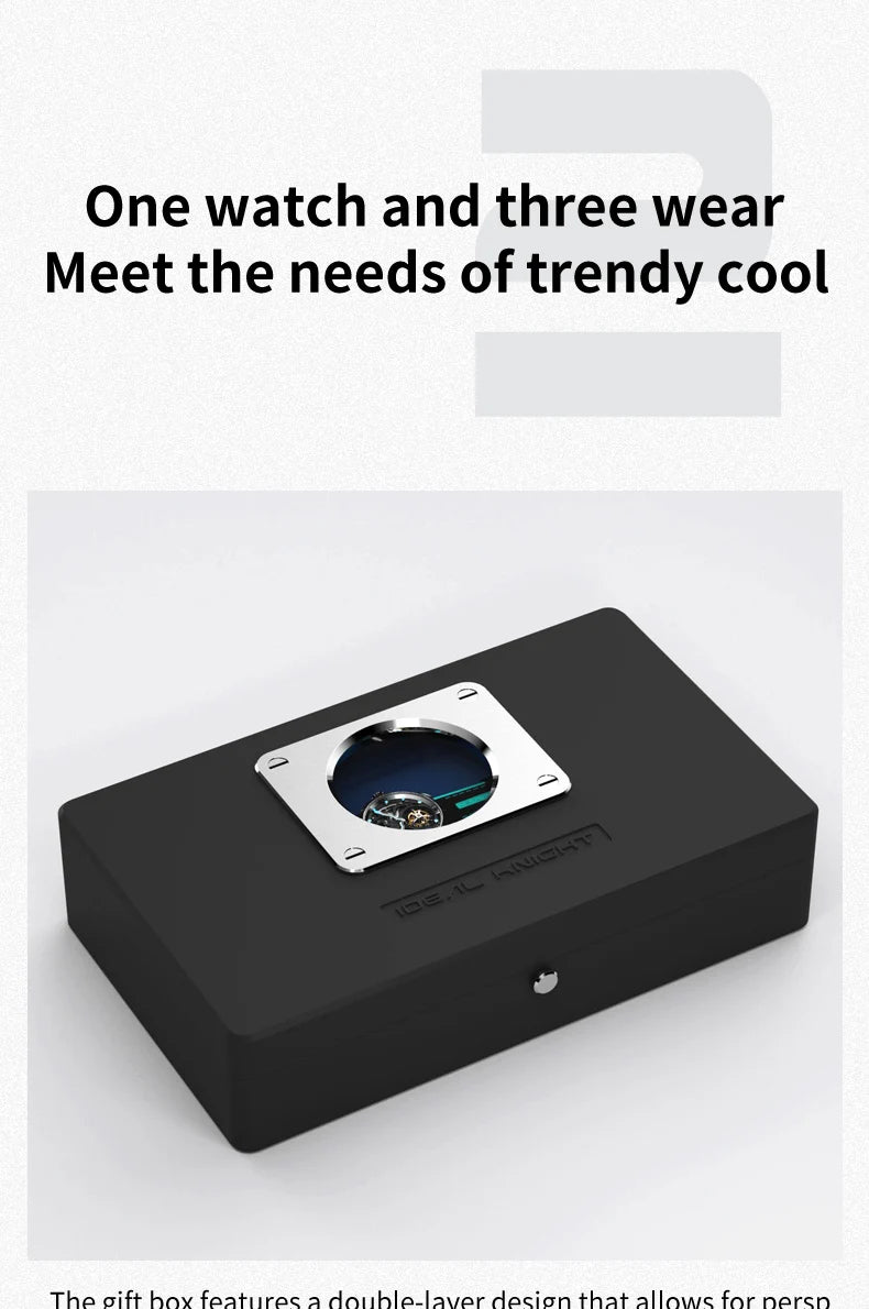 IDEAL KNIGHT Top Brand Luxruy Mens Watch Advanced Tourbillon Automatic Mechanical Watch Waterproof Luminous Dual Region Time