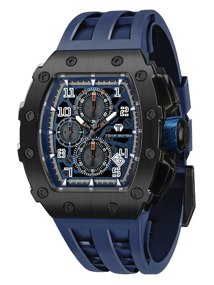 TSAR BOMBA Watch for Men Luxury Brand Tonneau Design Waterproof Clock Stainless Steel Wristwatch Fashion Rectangle Mens Watch