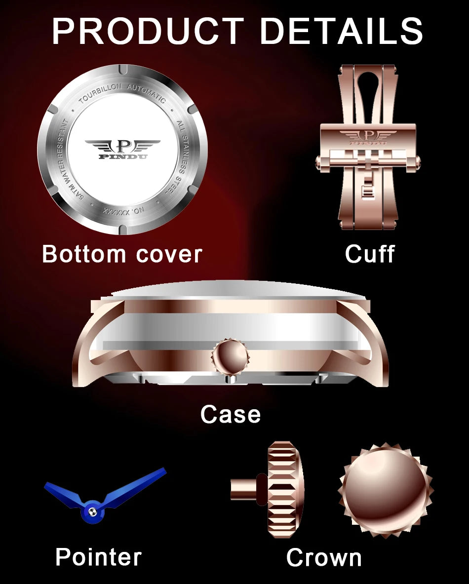 PINDU Watch New TOP Men Mechanical Watch Godfather Fashionable Classic Series 45.5MM Wristwatches Men M2791B