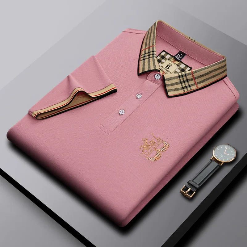 Men's brand high-quality summer textured embroidered polo shirt new solid color casual fashion breathable top
