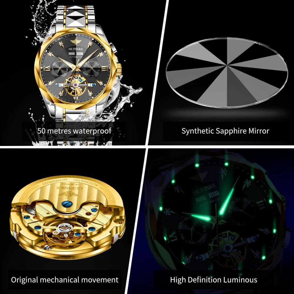 OUPINKE 3316 Automatic Mechanical Watch Classic New Version Watches for Men High-end Large Dial Wristwatch