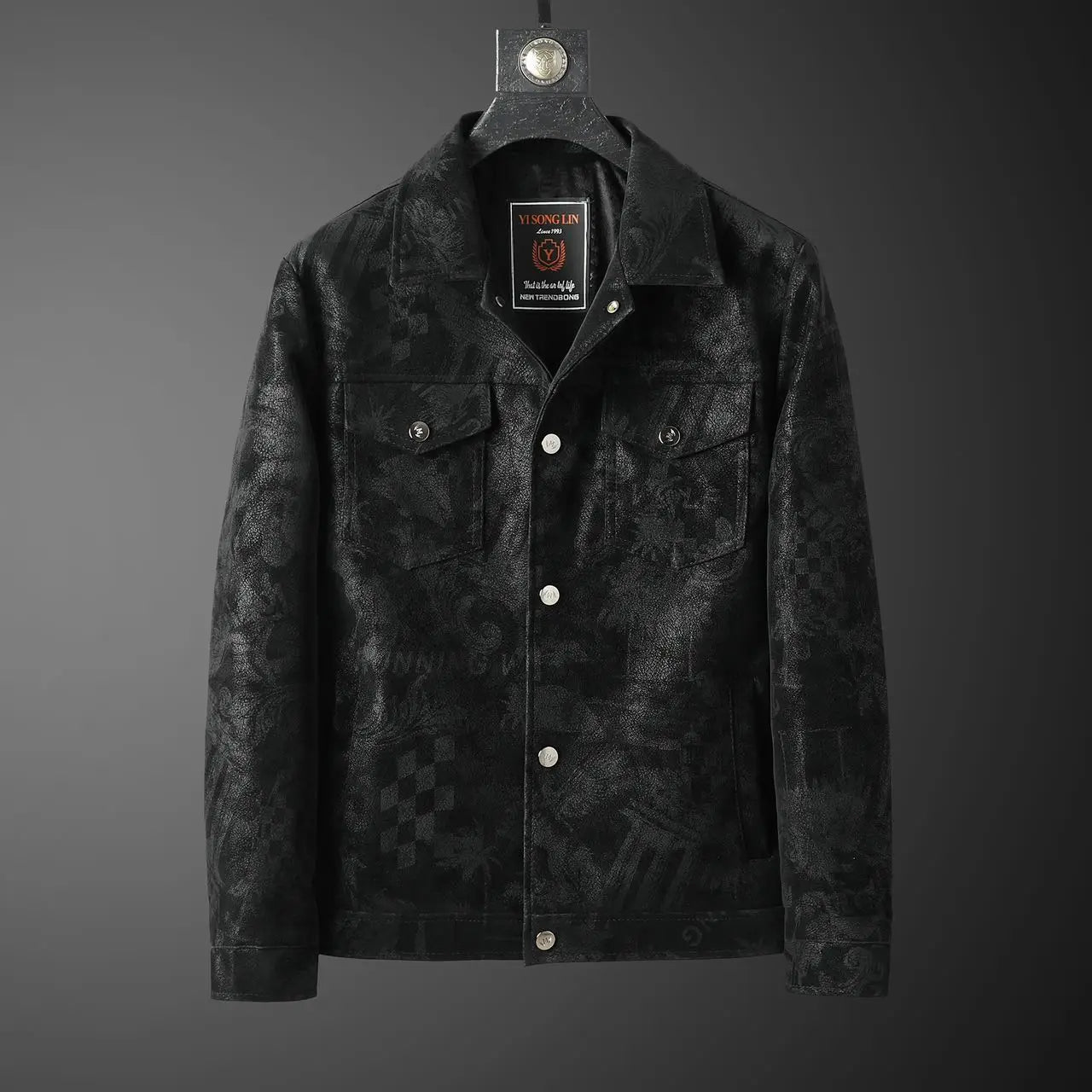 Men's Lapel Pu Leather Jacket Letter Print Casual Short Fashion Jacket