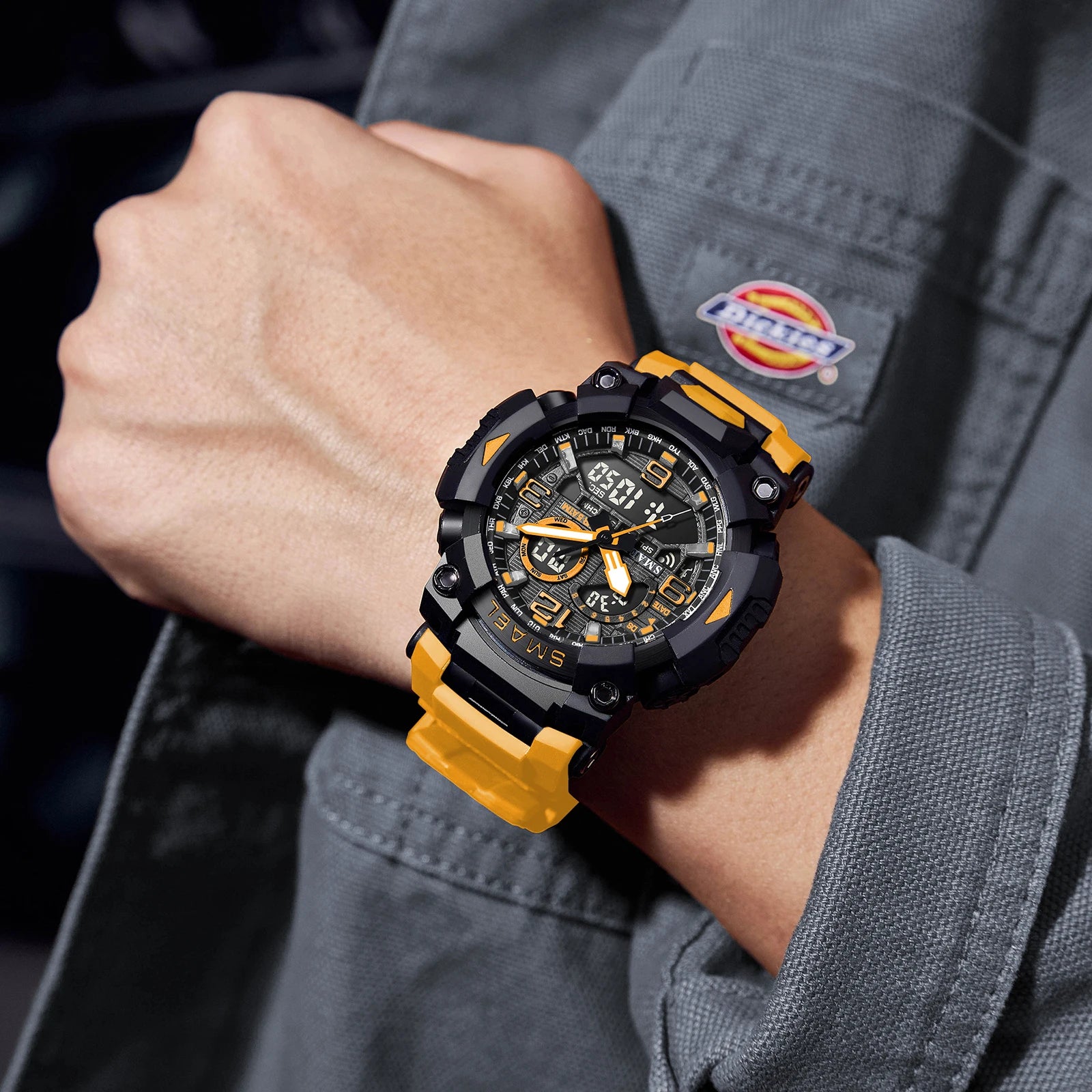 SMAEL Fashion Sports Casual Electronic Man Watch Dual Digital Display Silicone Strap Luminous Waterproof Alarm Watches for Men