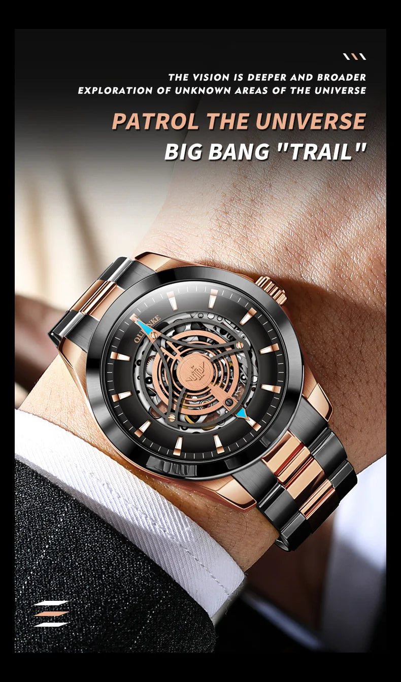OUPINKE 3206 Men's Watches Sky Eye Automatic Mechanical Wristwatch for Man Waterproof Stainless Steel Luminous Sapphire Luxury